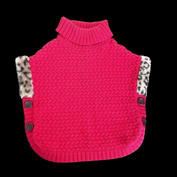 Aspen Kids Red Sweater Turtleneck Poncho Faux Fur - Picture 1 of 7